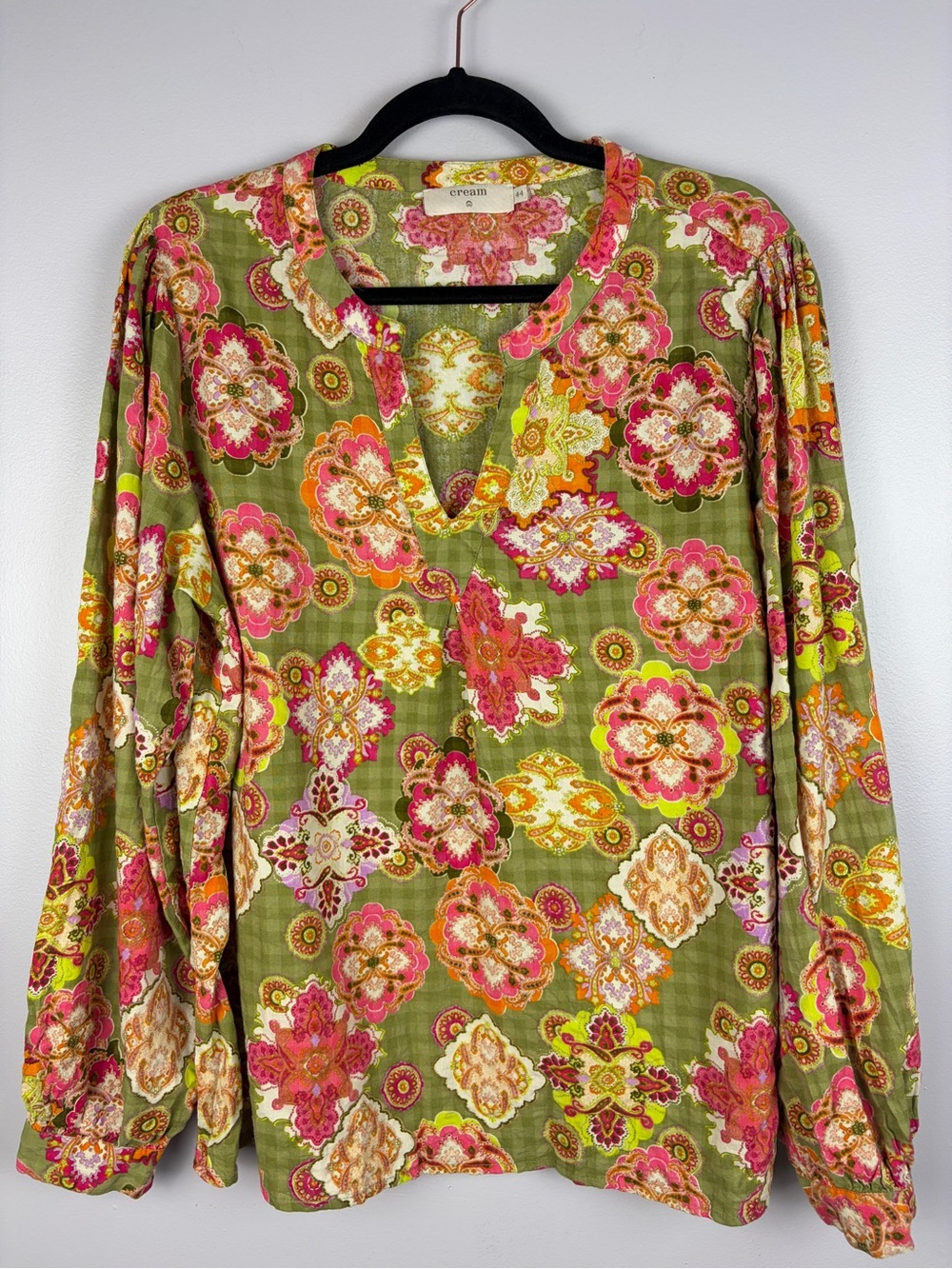 Cream CRJolly Floral Paisley Blouse Size 44 Green Pink Boho Tunic